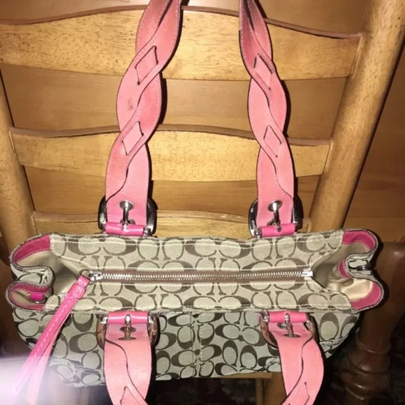 Coach Brown and Pink Signature Shoulder Bag - Picture 3 of 6